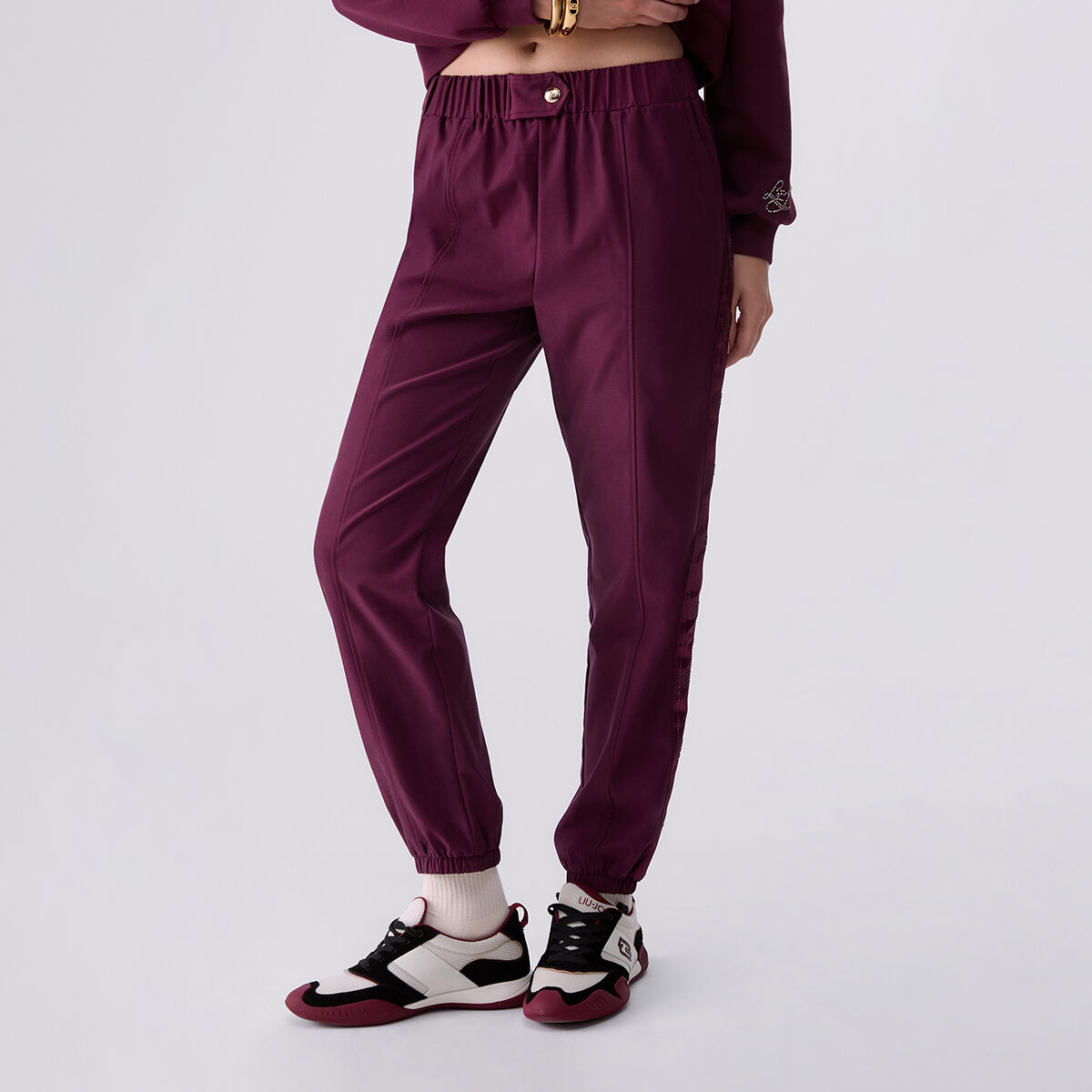Pantalon de jogging avec bande logo aubergine, LIU JO