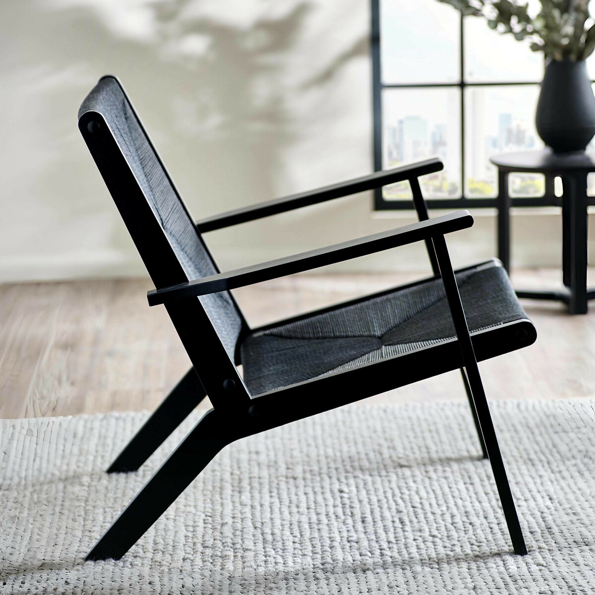Ophelia Boho Oak & Rattan Accent Chair black, SO'HOME