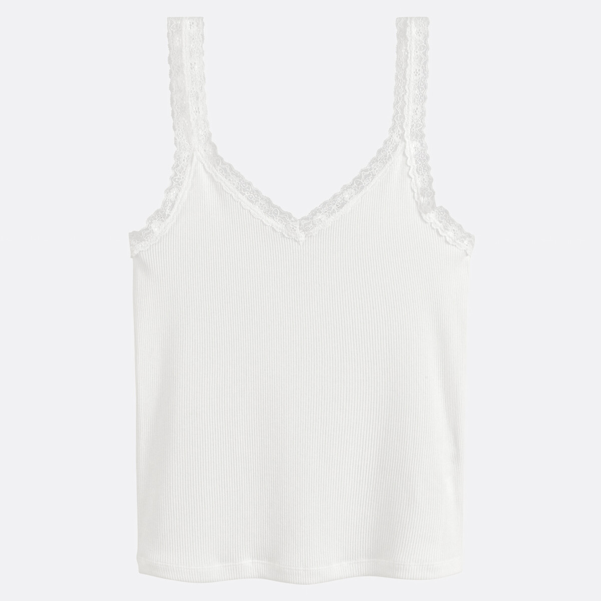 Tanktop met kanten detail en V-hals ivoor, LA REDOUTE COLLECTIONS