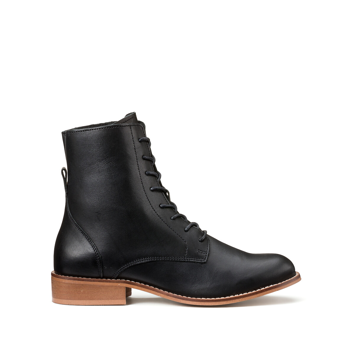 Leather Ankle Boots with Laces black, LA REDOUTE COLLECTIONS