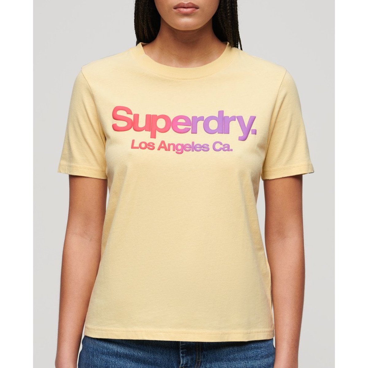 T-shirt ton sur ton Rainbow Core jaune usé, SUPERDRY