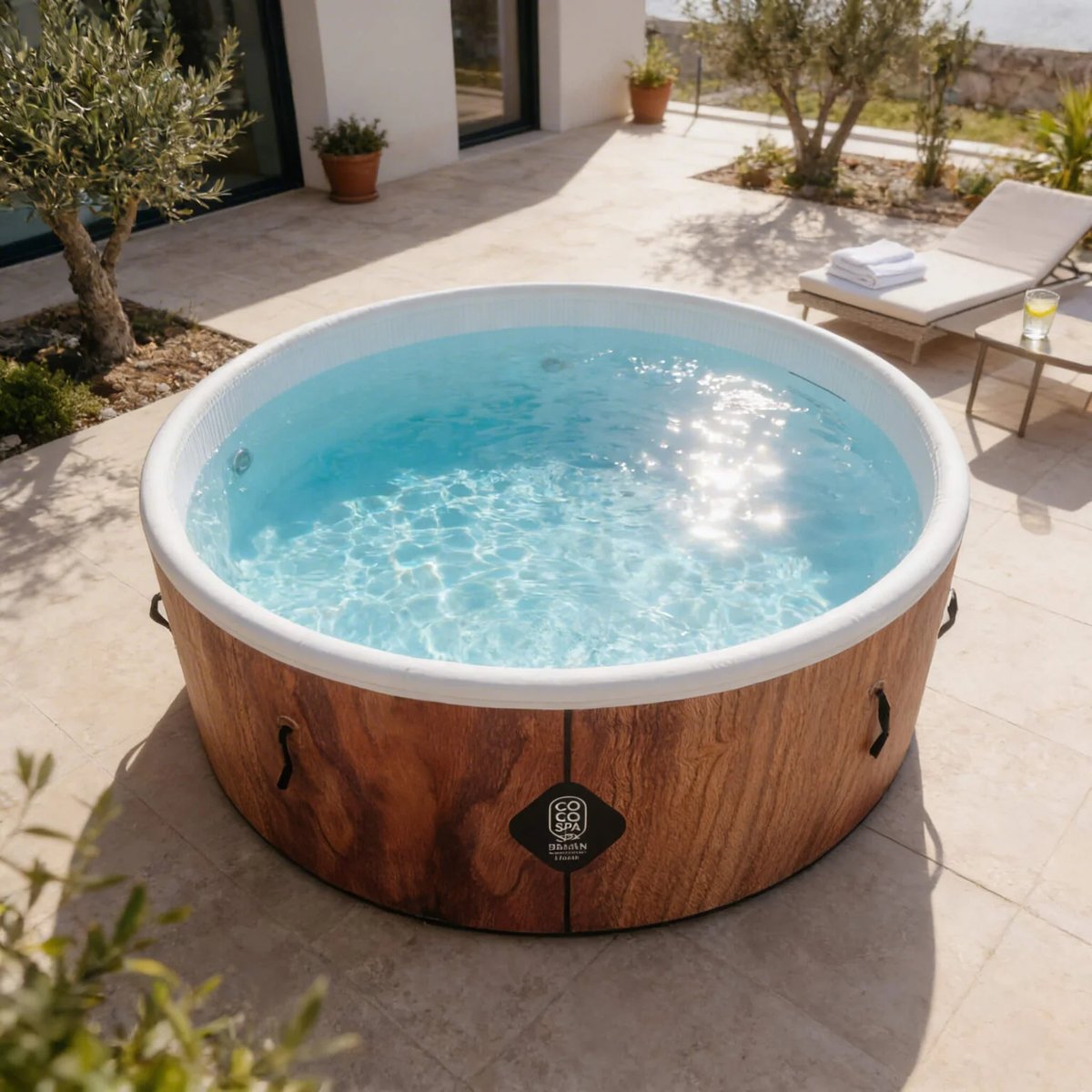 Piscine hors sol gonflable imitation bois couleur unique, COCO SPA