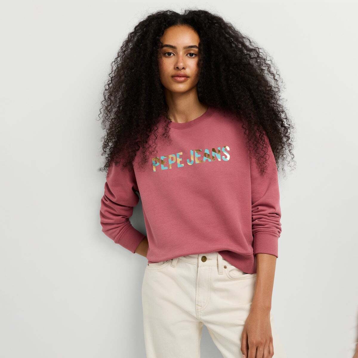 Sweat-Shirt À Col Rond Avec Logo rose foncé, PEPE JEANS
