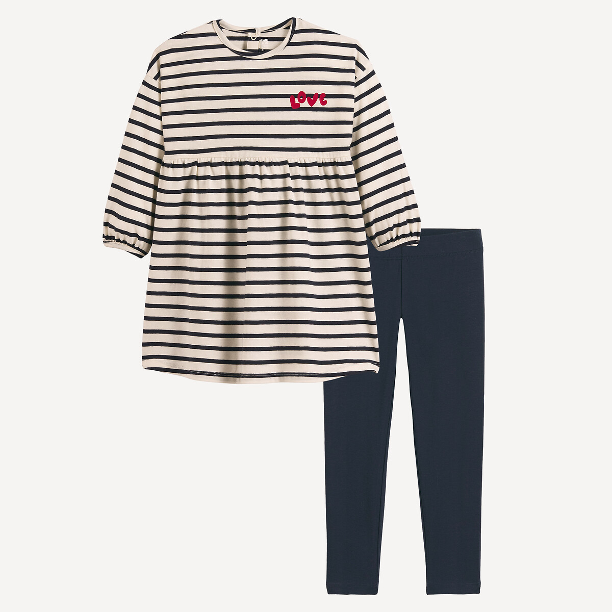 Ensemble 2 pièces, robe rayée et legging uni rayé + bleu marine, LA REDOUTE COLLECTIONS