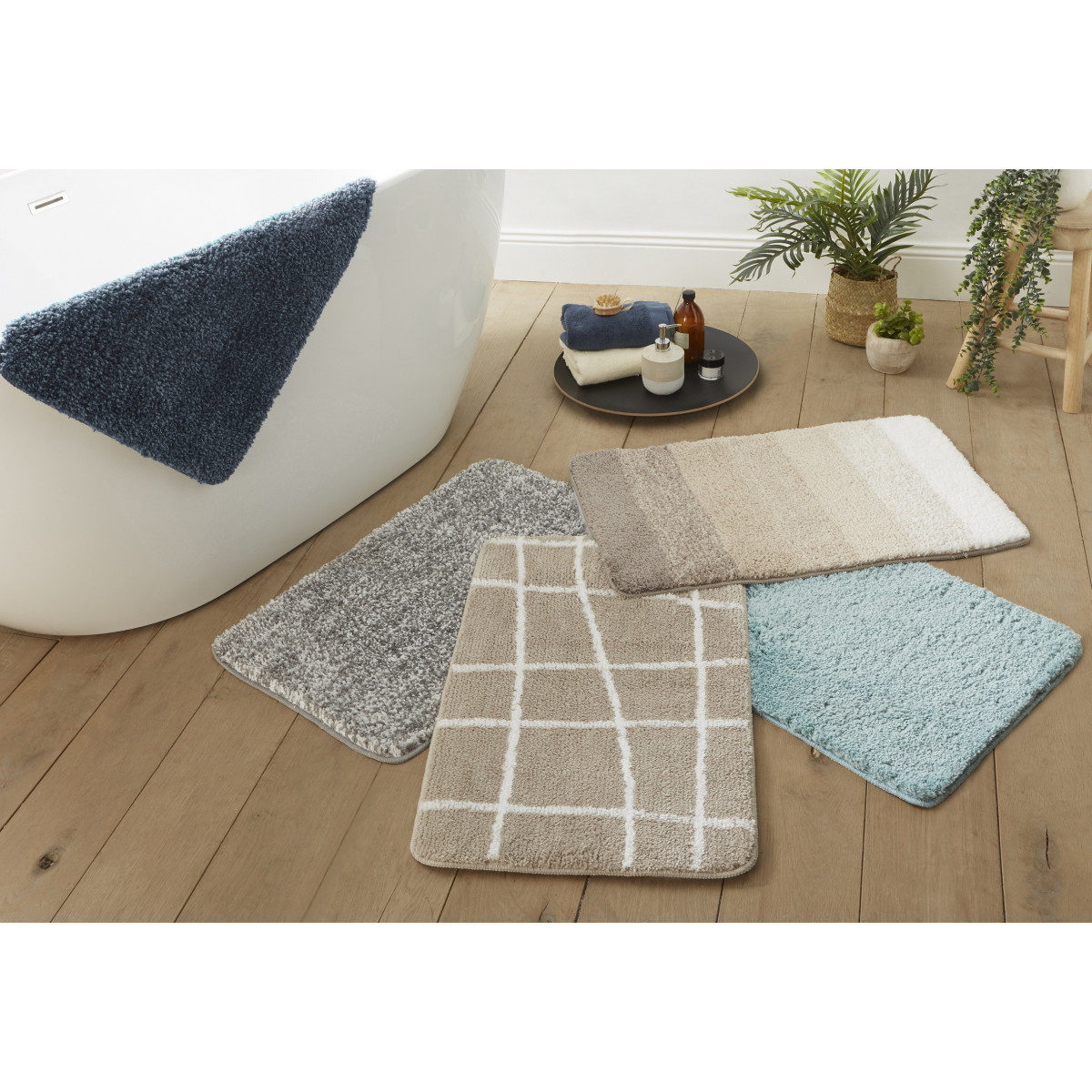 Tapis de bain antidérapant à carreaux ASYMETRIE taupe, GUY LEVASSEUR