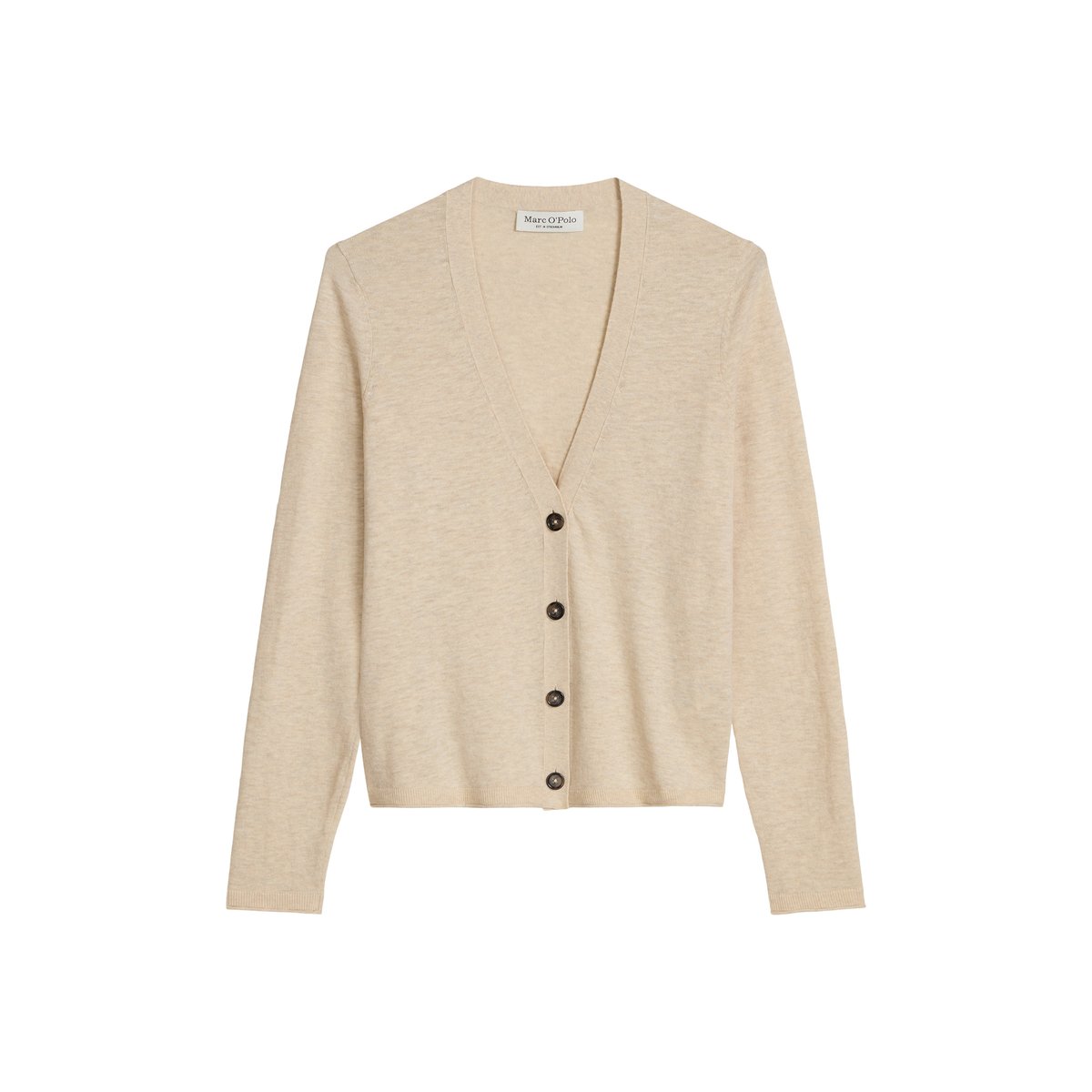 Cardigan en maille fine loose en coton et lin mélangés beige, MARC O'POLO