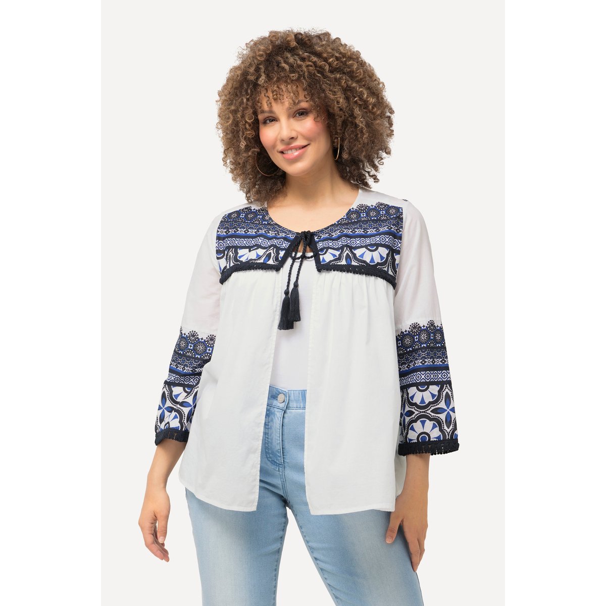 Veste-chemisier avec franges. Silhouette blanc neige, ULLA POPKEN