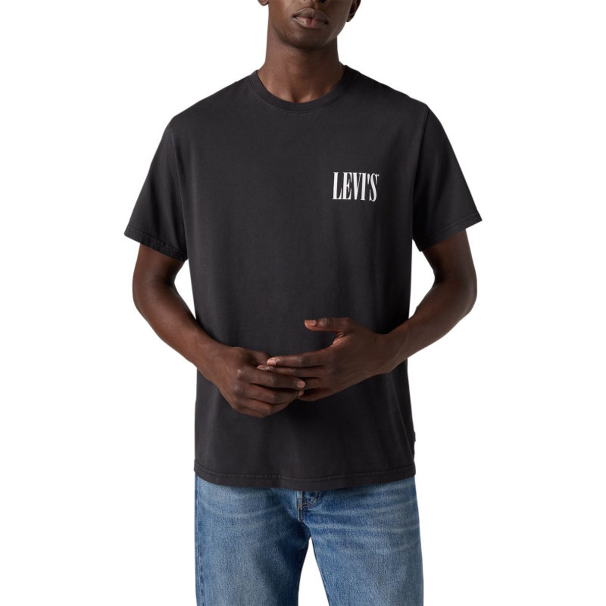 T-shirt en coton noir uni à coupe légèrement oversize avec le nom de la marque noir, LEVI'S