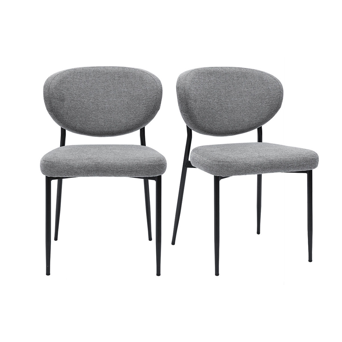 Chaises en tissu effet velours texturé beige et métal noir (lot de 2) BREKA gris, MILIBOO