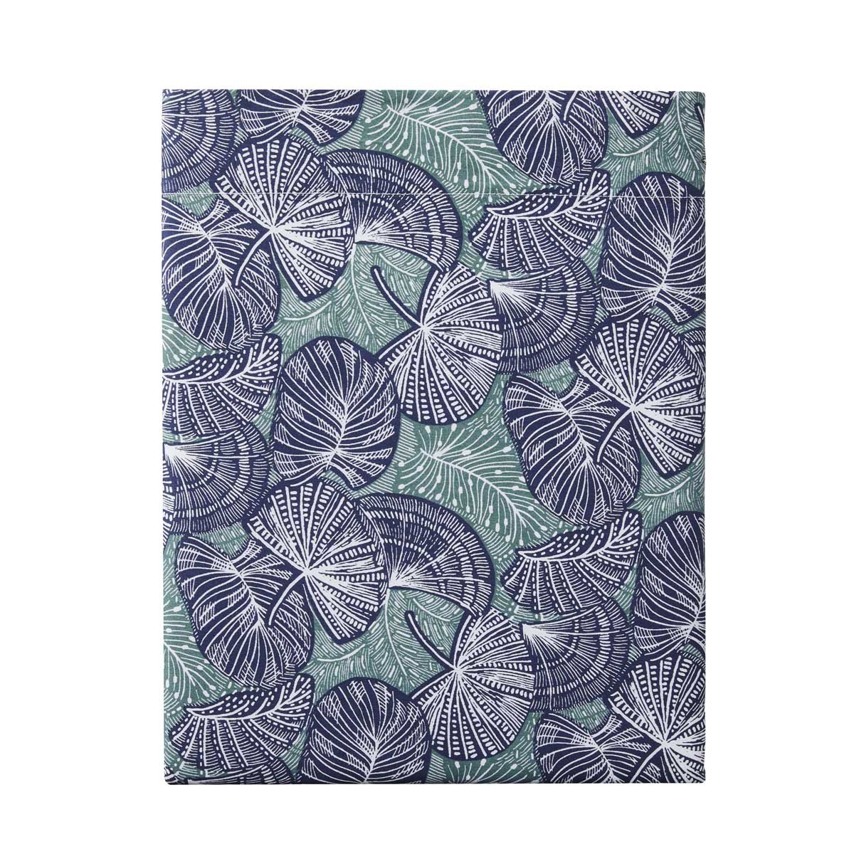 Drap plat imprimé en percale de coton, ZEPHYR bleu/vert, ESSIX