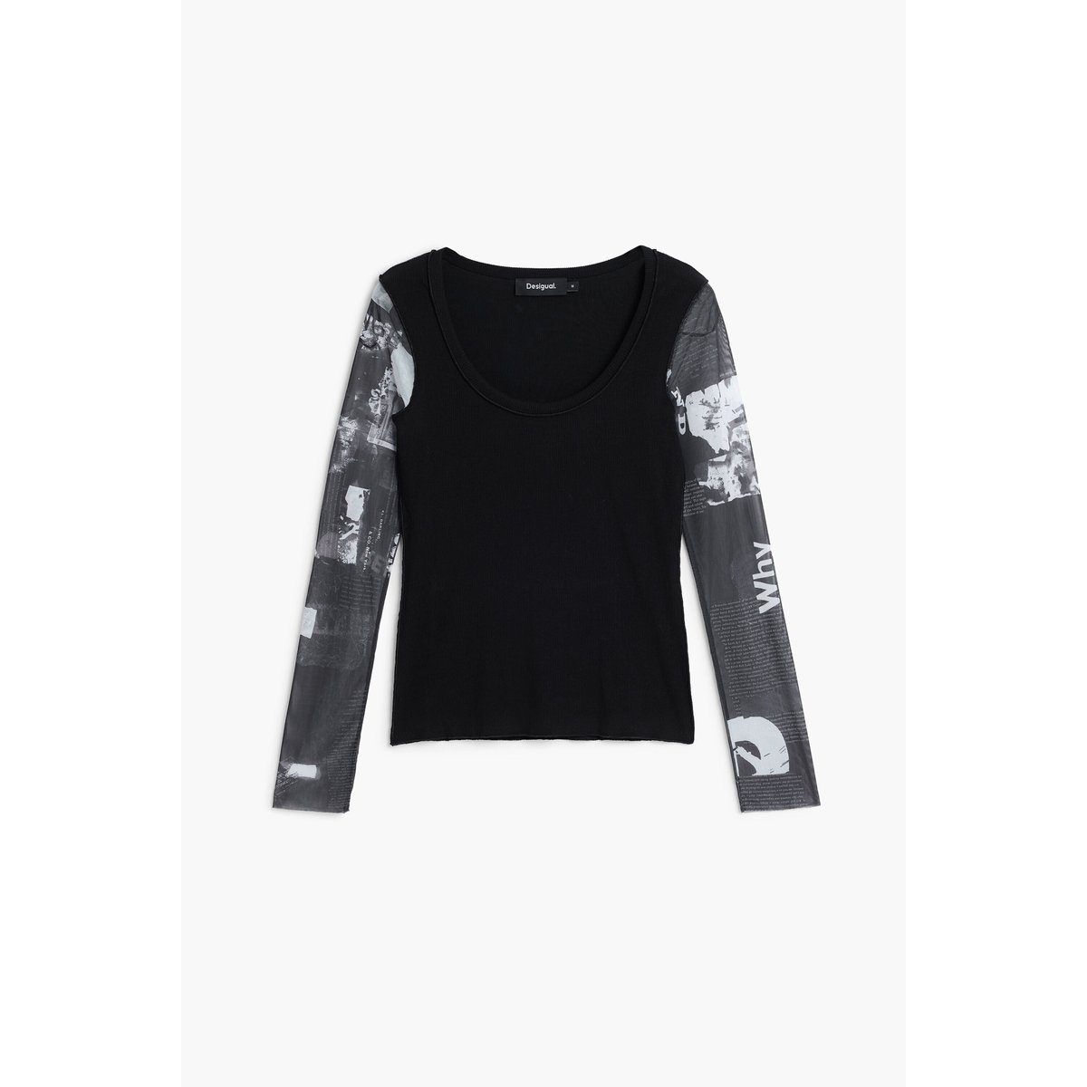 T-shirt manches en mousseline noir, DESIGUAL