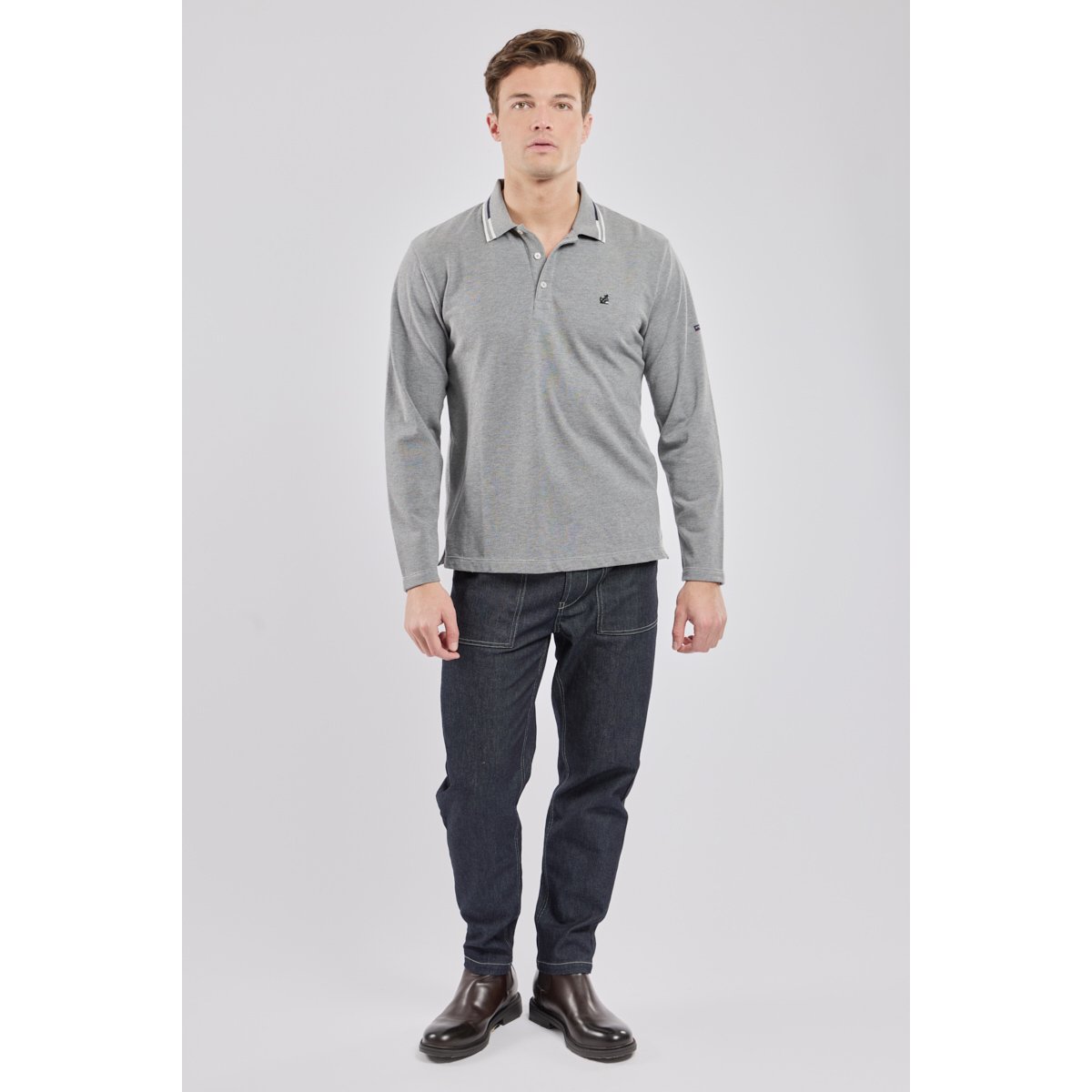 Polo manches longues piqué misty grey, ARMOR-LUX
