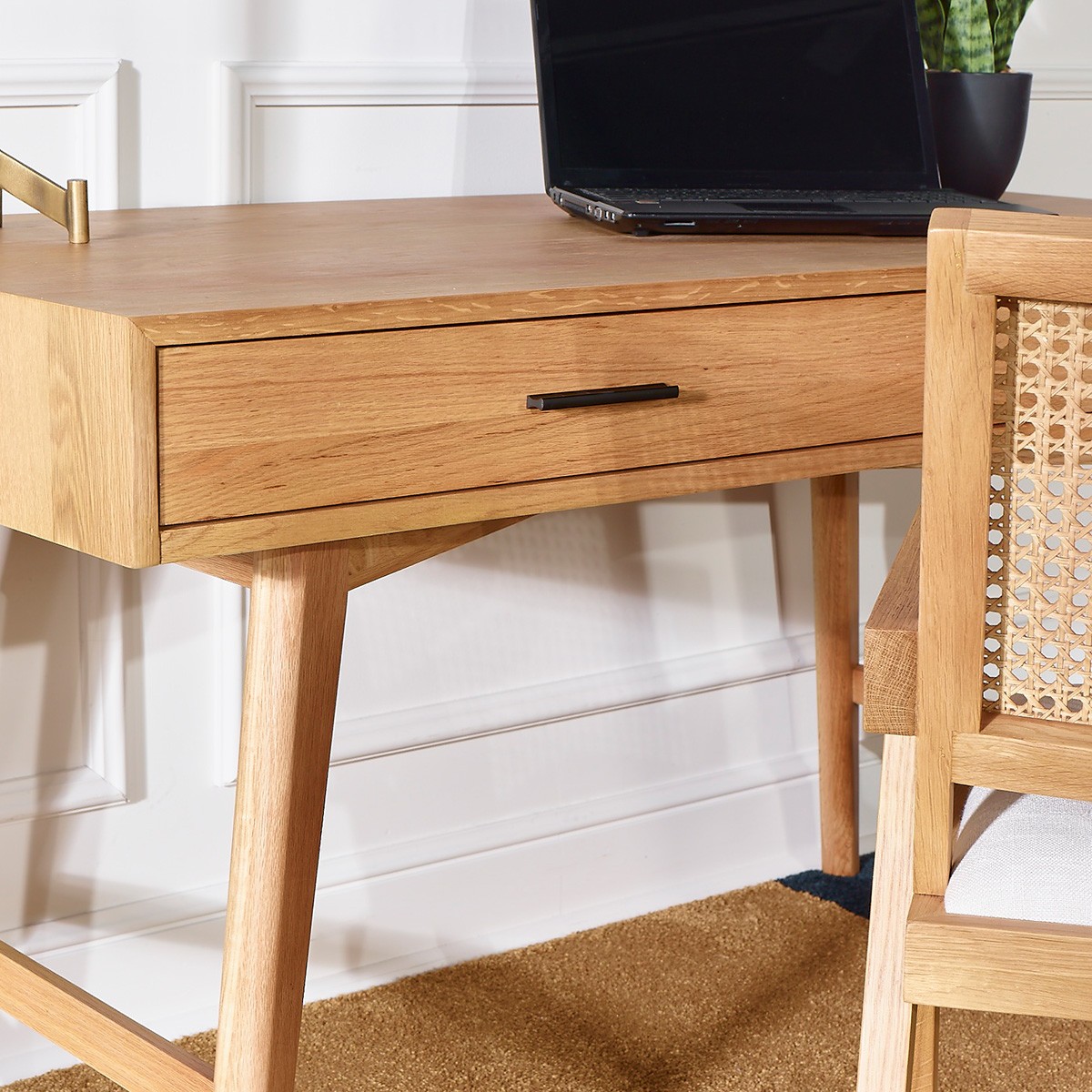Bureau style scandinave en chêne, 2 tiroirs BROOKLYN beige, ROBIN DES BOIS
