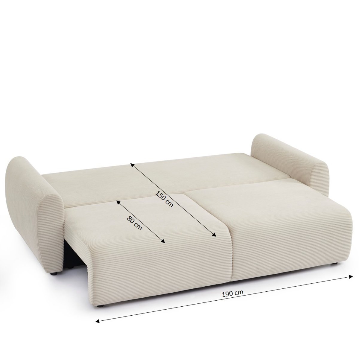 Canapé droit convertible velours DANILO beige, BAÏTA