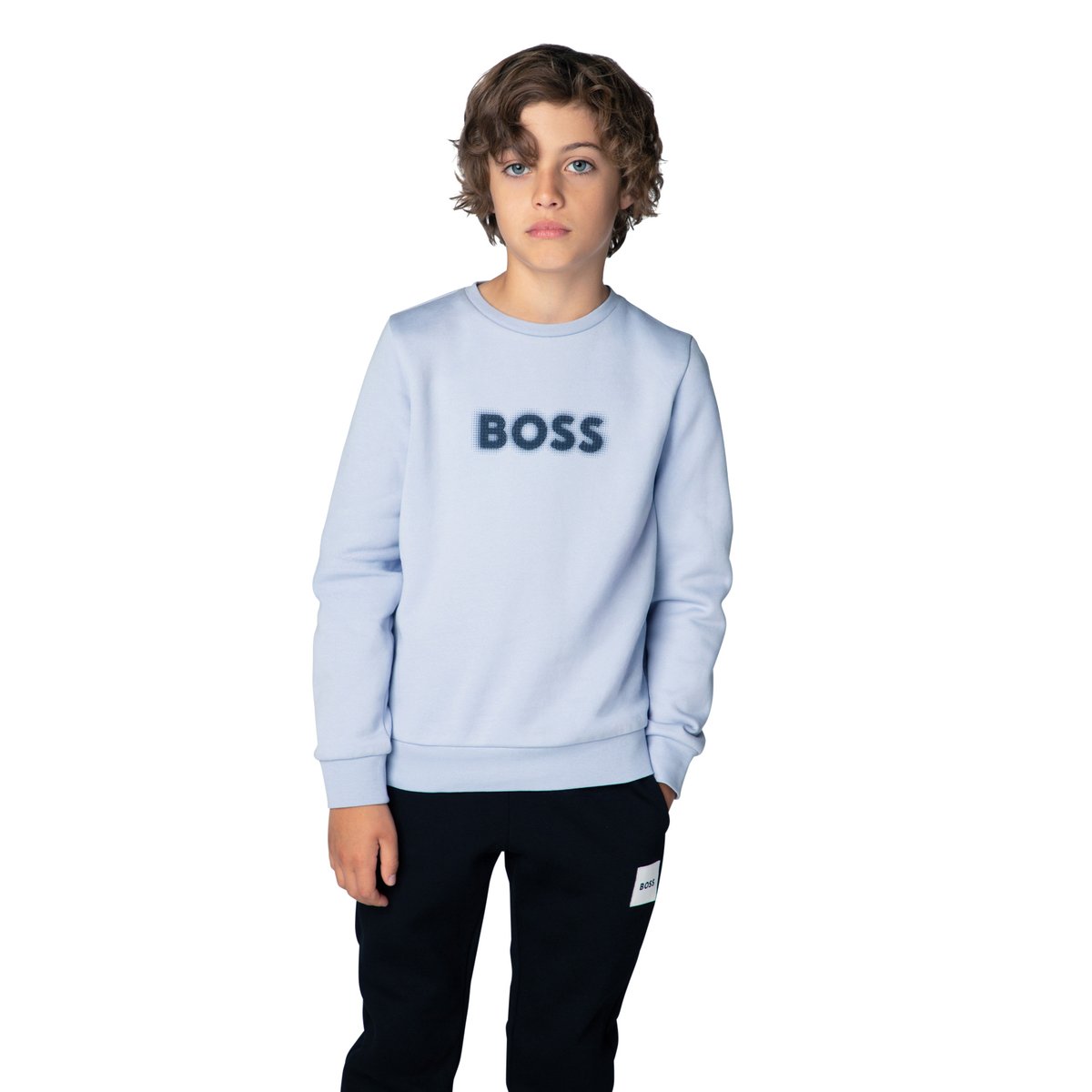 Sweat-shirt col rond bleu delave, BOSS KIDSWEAR