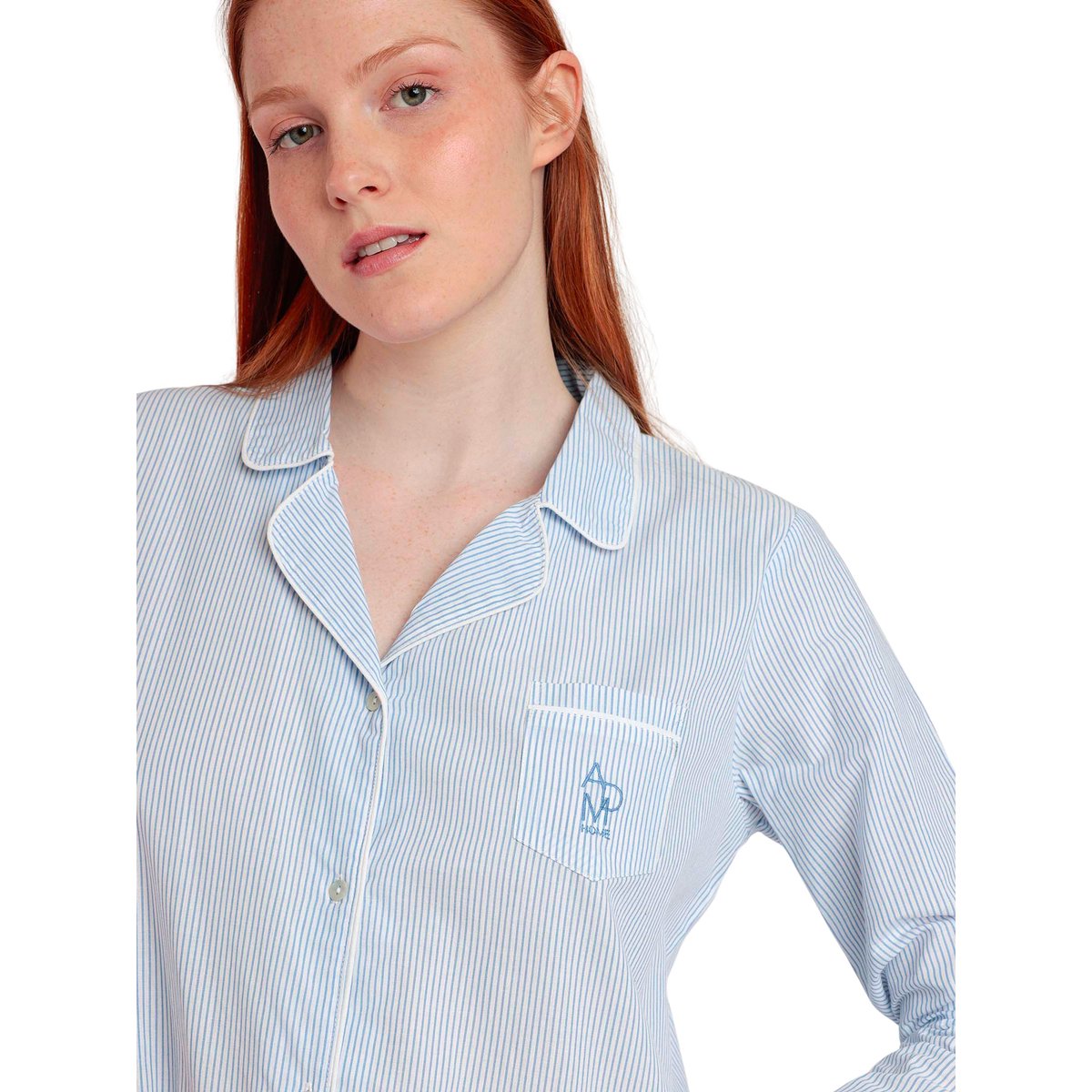 Chemise de nuit manches longues Stripes Home bleu, ADMAS