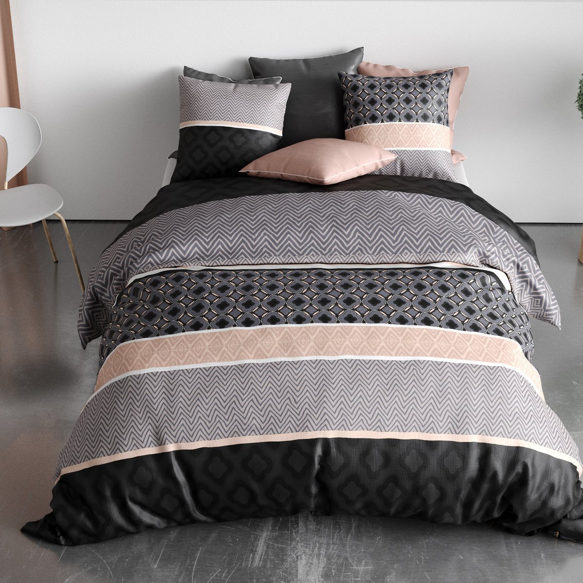 Parure de lit - Housse de couette coton 57 fils rose, EDEN