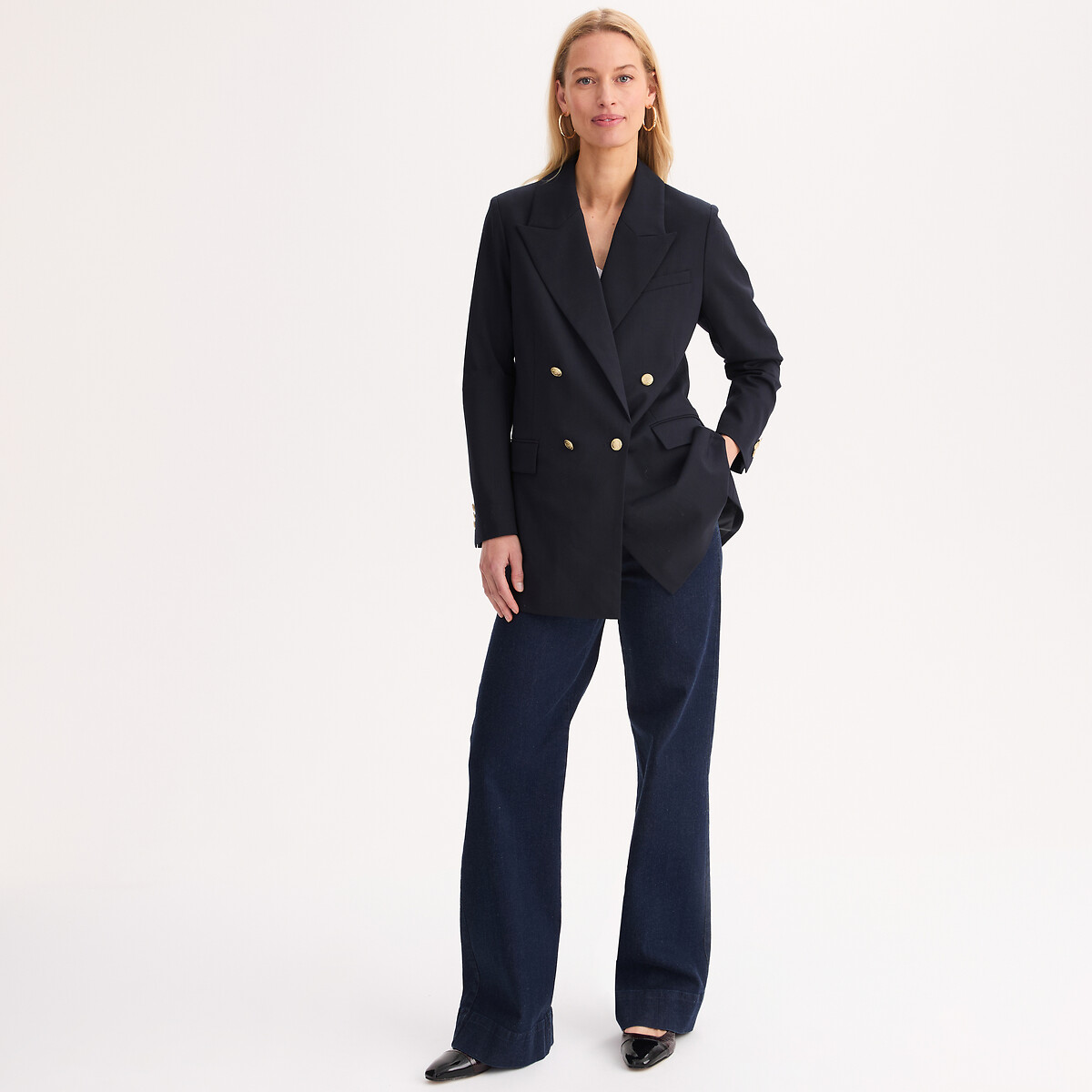 Wool Blend Straight Fit Blazer navy, ANNE WEYBURN