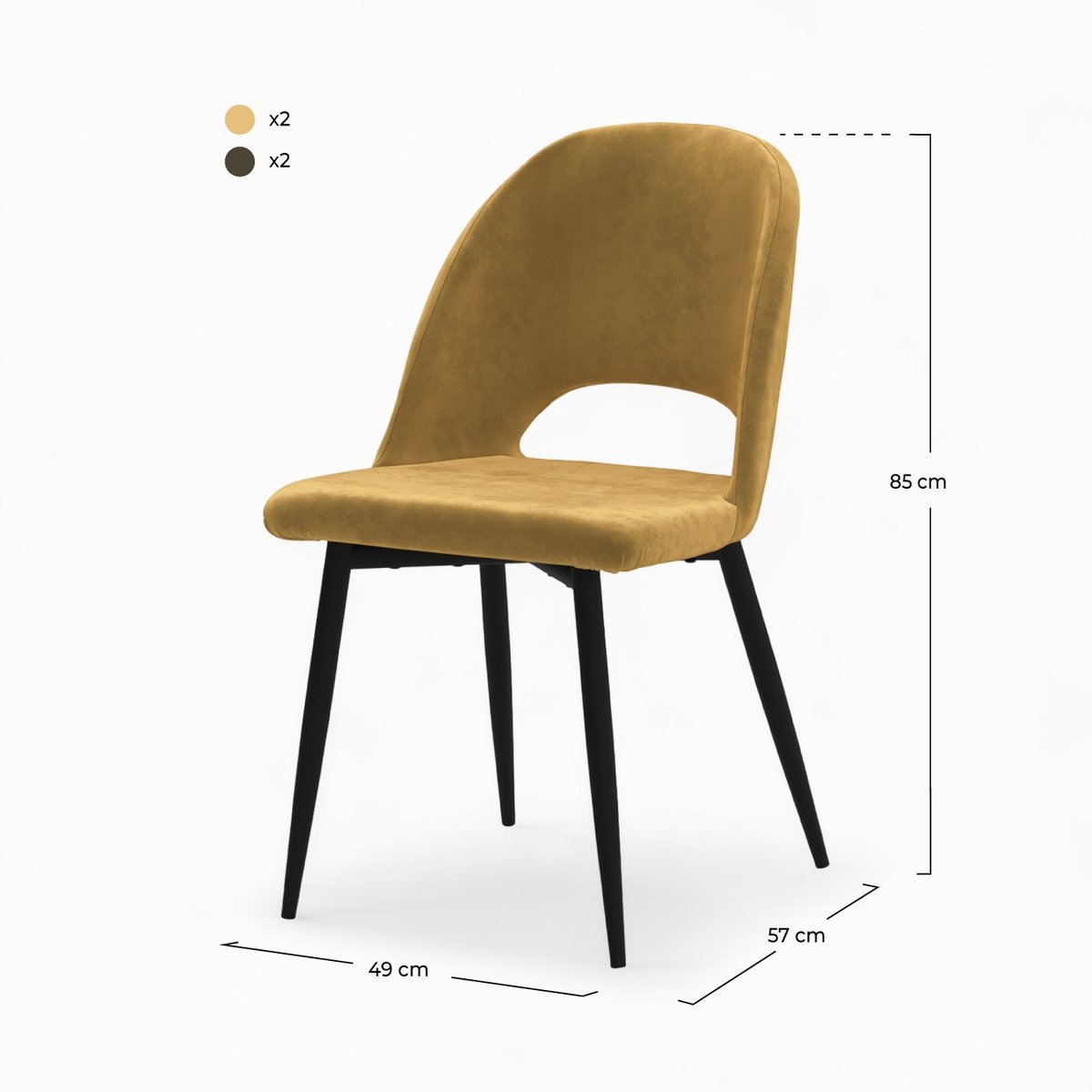 Pack 4 chaises en velours - PÉNÉLOPE jaune et vert, MAISON PAVANE