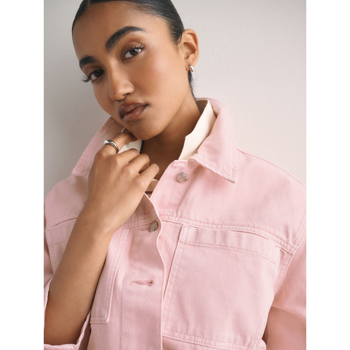 Veste en jean coupe carrée rose, NEXT