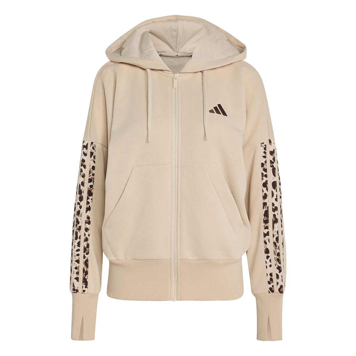 Sweat zippé à capuche manches longues imprimées léopard Essentials beige/léopard, ADIDAS SPORTSWEAR