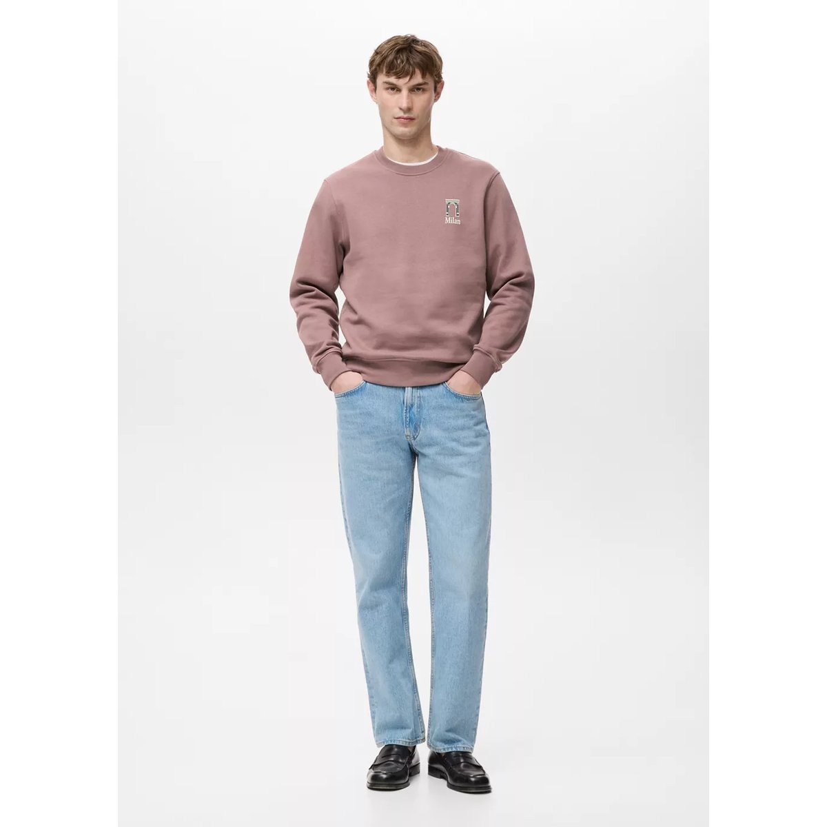 Sweat-shirt coton imprimé rose pâle, MANGO MAN