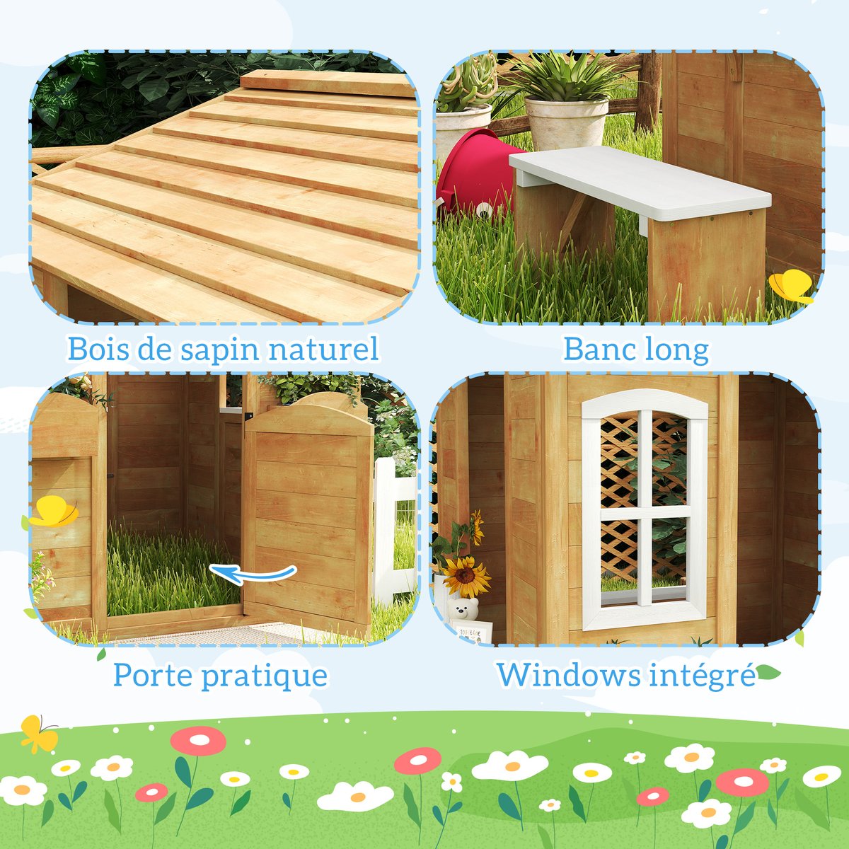 Maisonnette pour enfants Bois de sapin beige, OUTSUNNY
