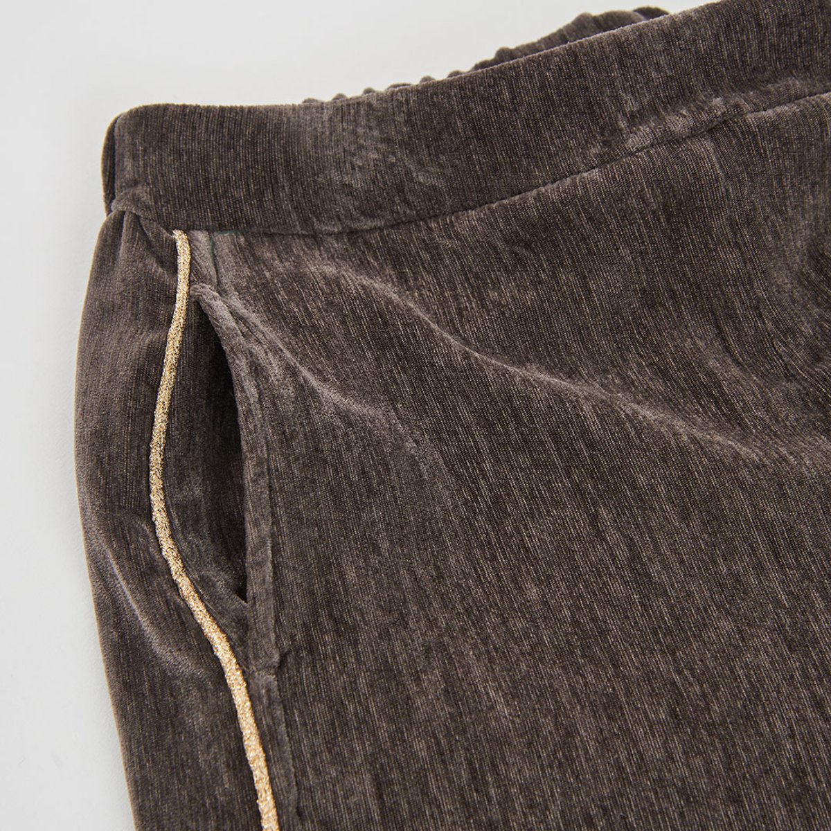 Pantalon fille velours avec bande latérale marron, BOBOLI