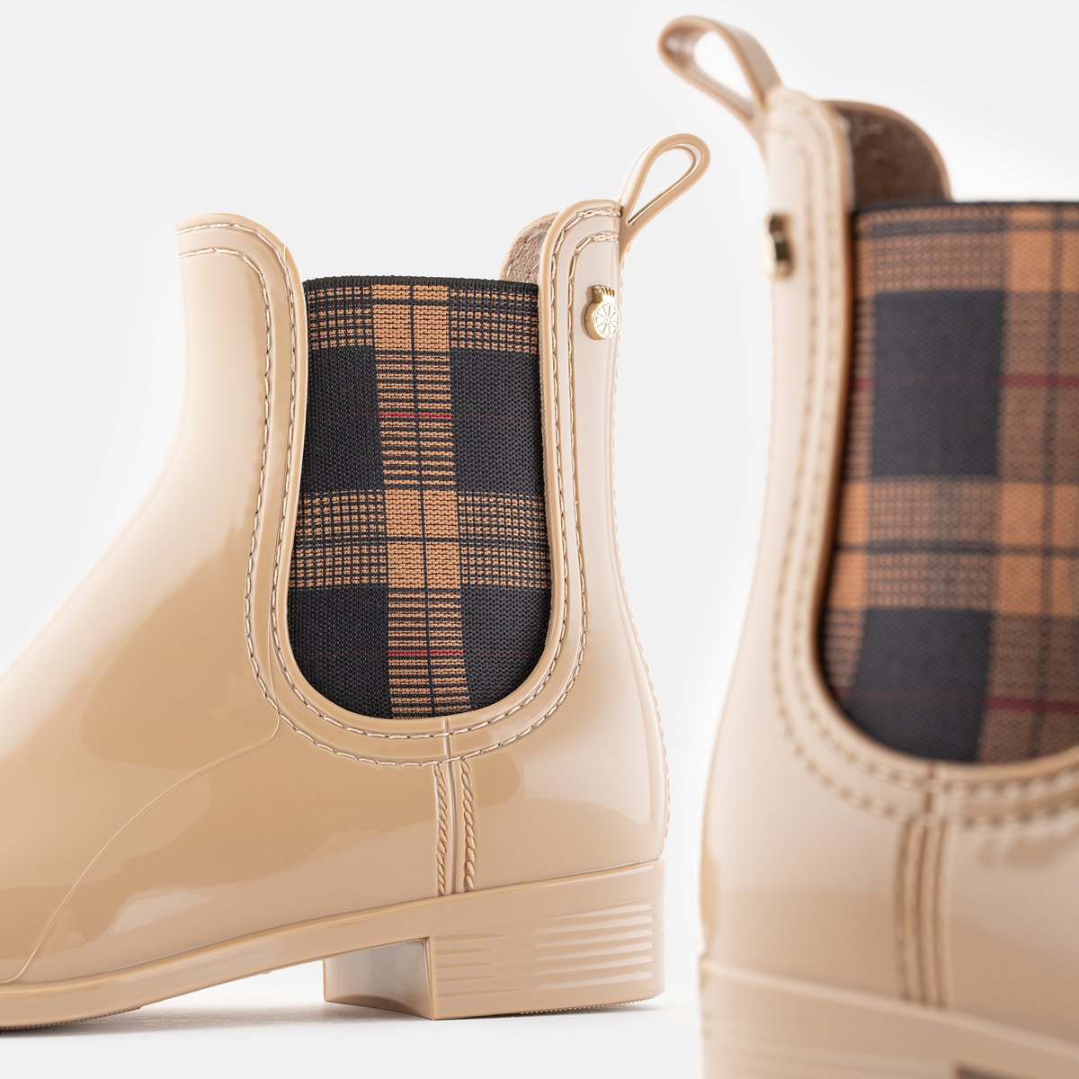 Boots de pluie avec élastique à carreaux vegan BRIELLE sable, LEMON JELLY