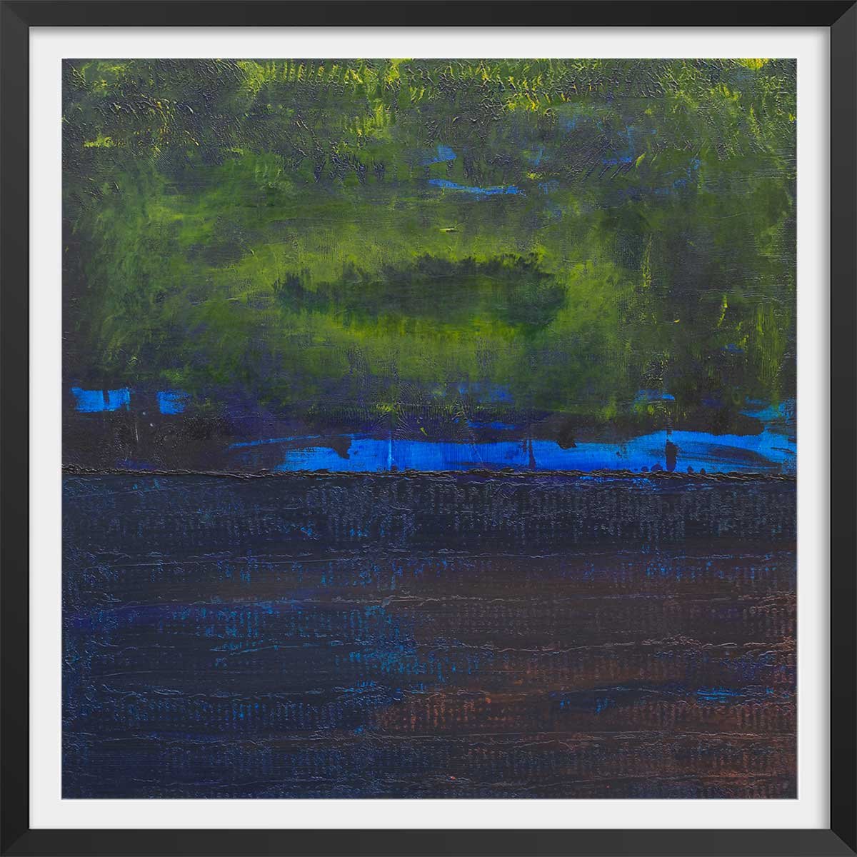 Affiche abstrait boreales bleues affiche + cadre en bois - noir, HEXOA