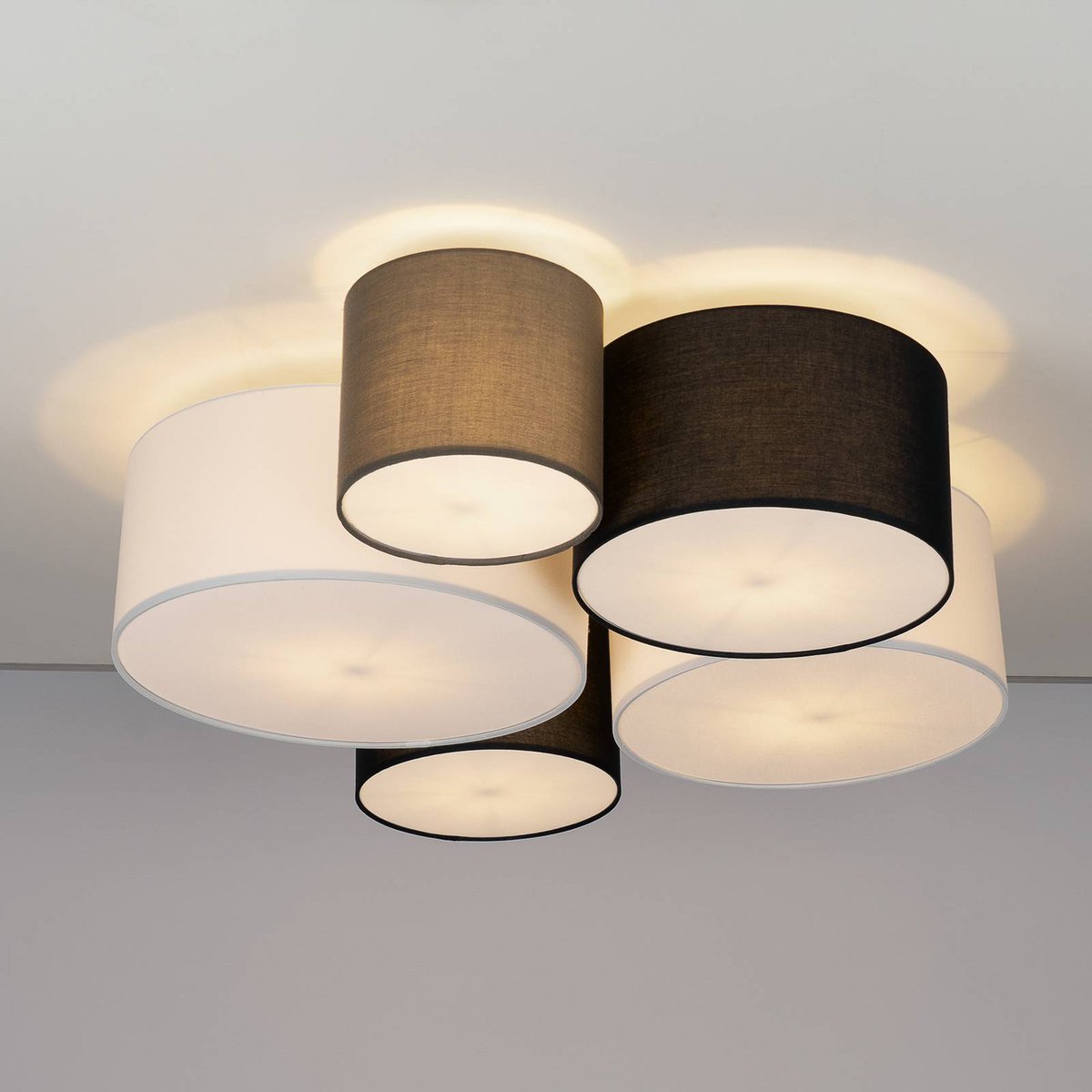 Plafonnier en textile scandinave, Lettie gris, noir, blanc, LINDBY