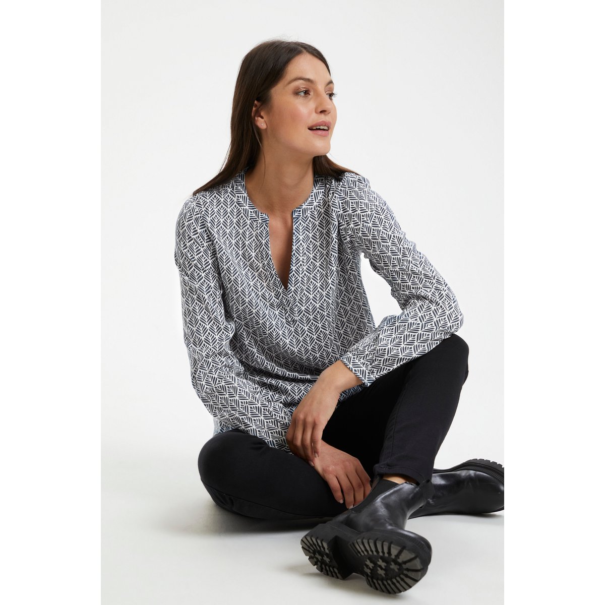 Blouse with long sleeve bleu blanc midnight marine/chalk fan, KAFFE