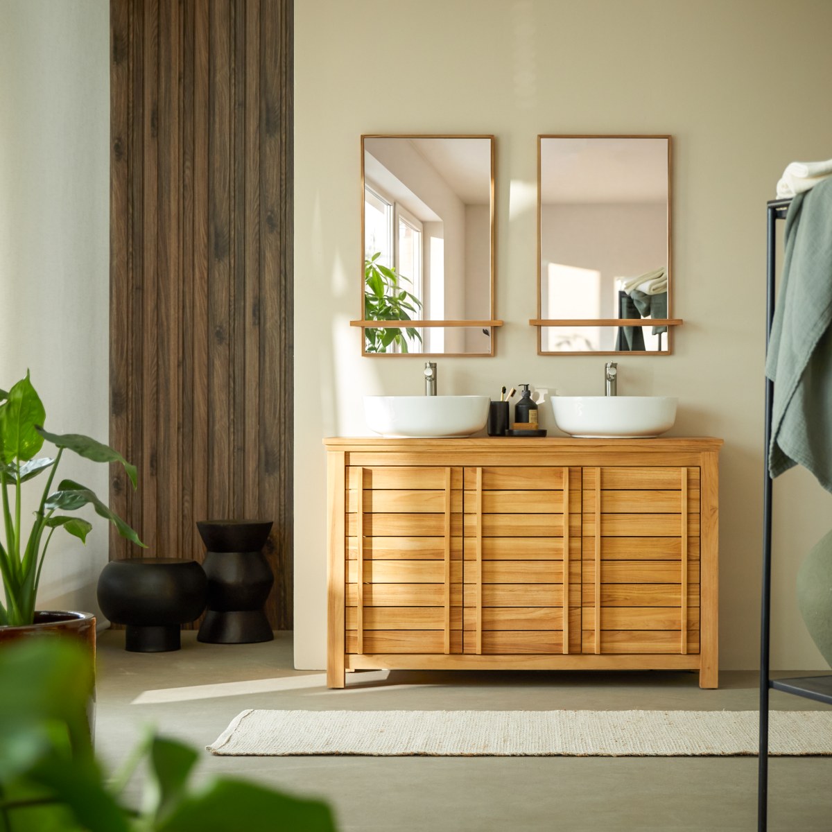 Meuble Salle De Bain en Teck massif, ROSE naturel, TIKAMOON