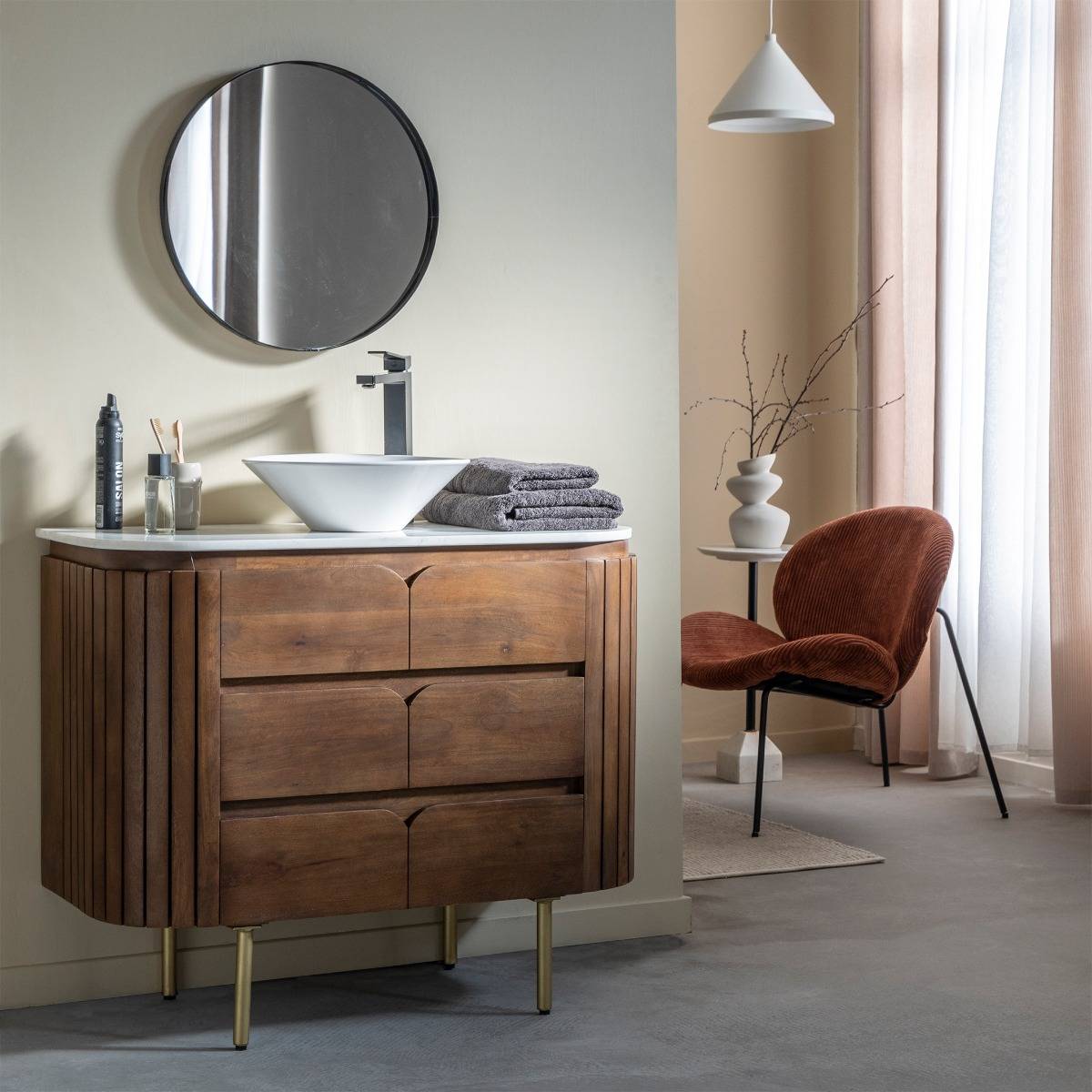 Meuble sous vasque en bois de manguier SIENNE bois foncé, MADE IN MEUBLES