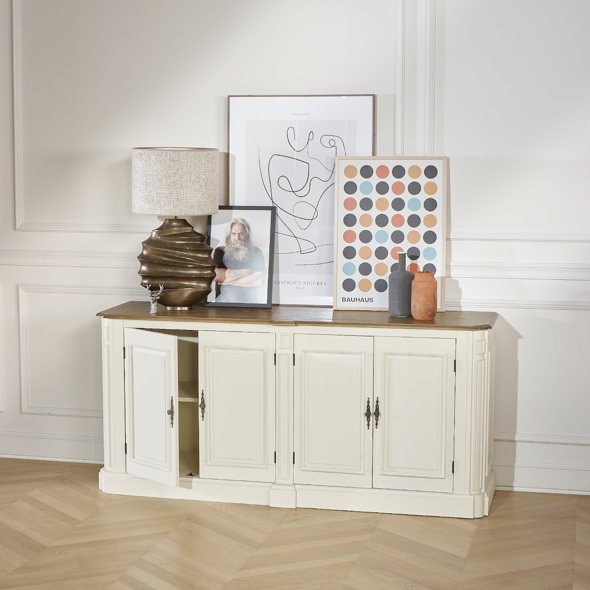 Buffet enfilade 4 portes, plateau en chêne ARTHEMISE couleur unique, ROBIN DES BOIS