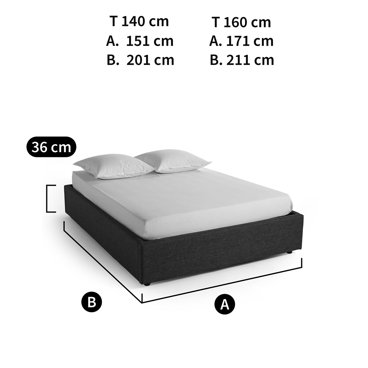 Lit coffre avec sommier relevable, Papilla gris foncé, LA REDOUTE INTERIEURS