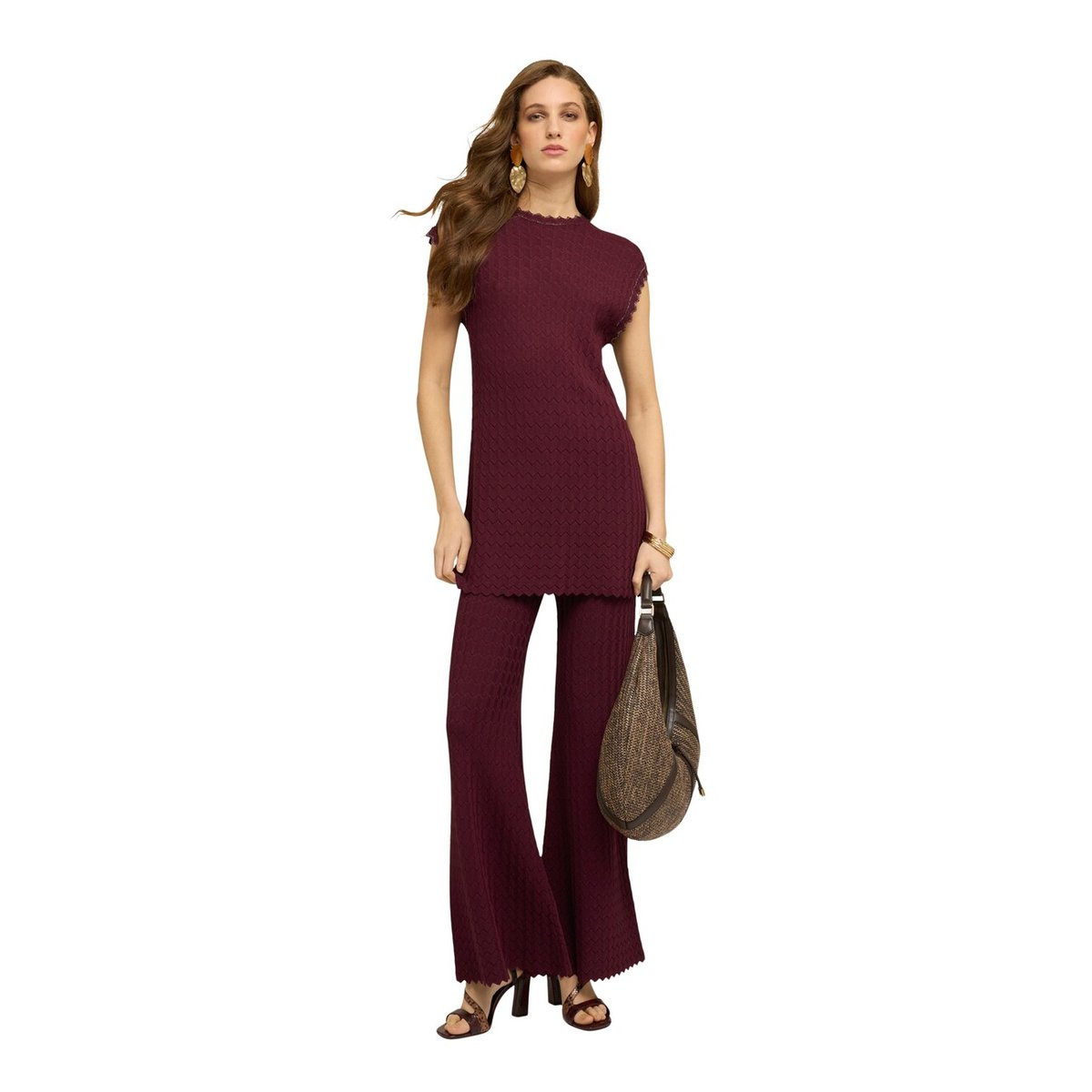 Pull avec travail dentelle burgundy, MOTIVI