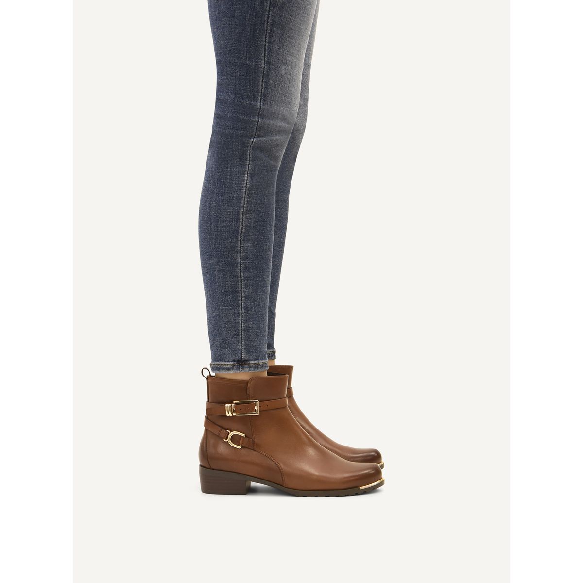 Bottine en cuir marron mocca combiné, CAPRICE