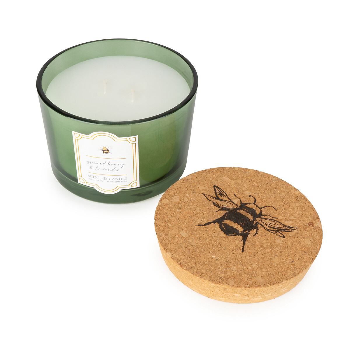 Two Wick Glass Candle with Cork Lid in Spiced Honey & Lavender green, SO'HOME