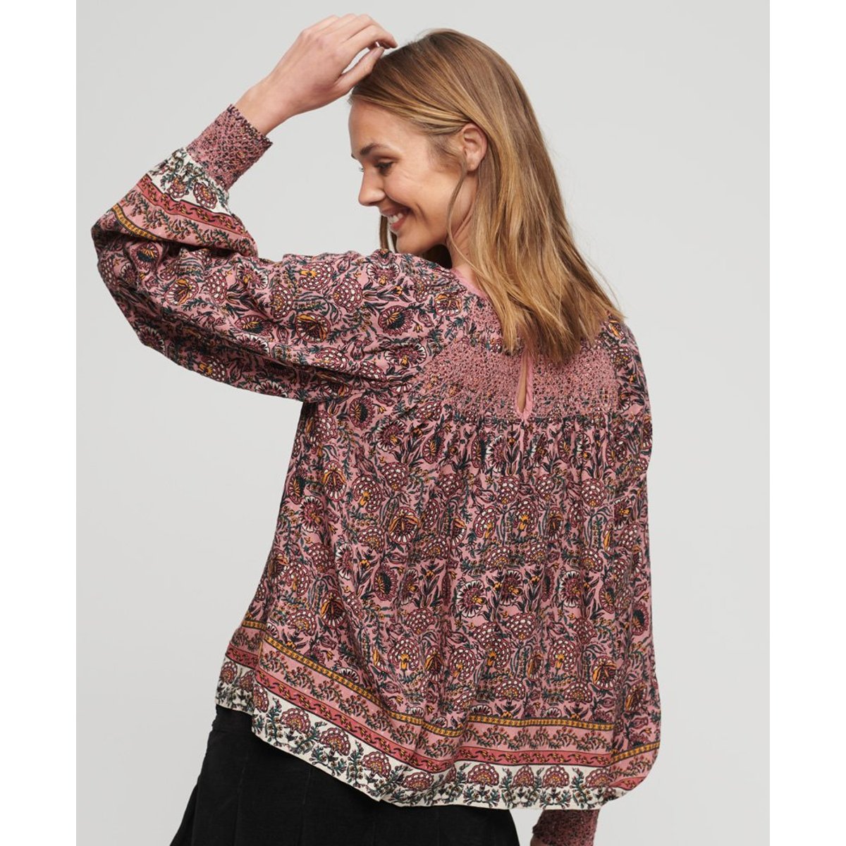 Haut tissé smocké imprimé pêche française à fleurs, SUPERDRY