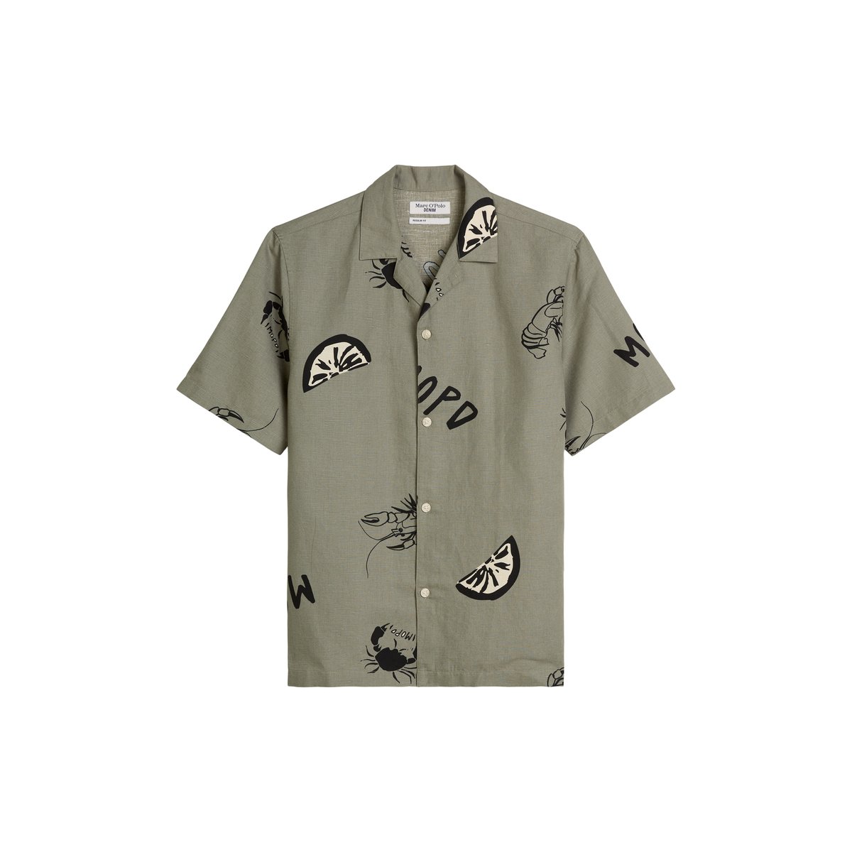 Chemise à manches courtes Crayfish Capsule en coton bio et en lin vert, MARC O’POLO DENIM