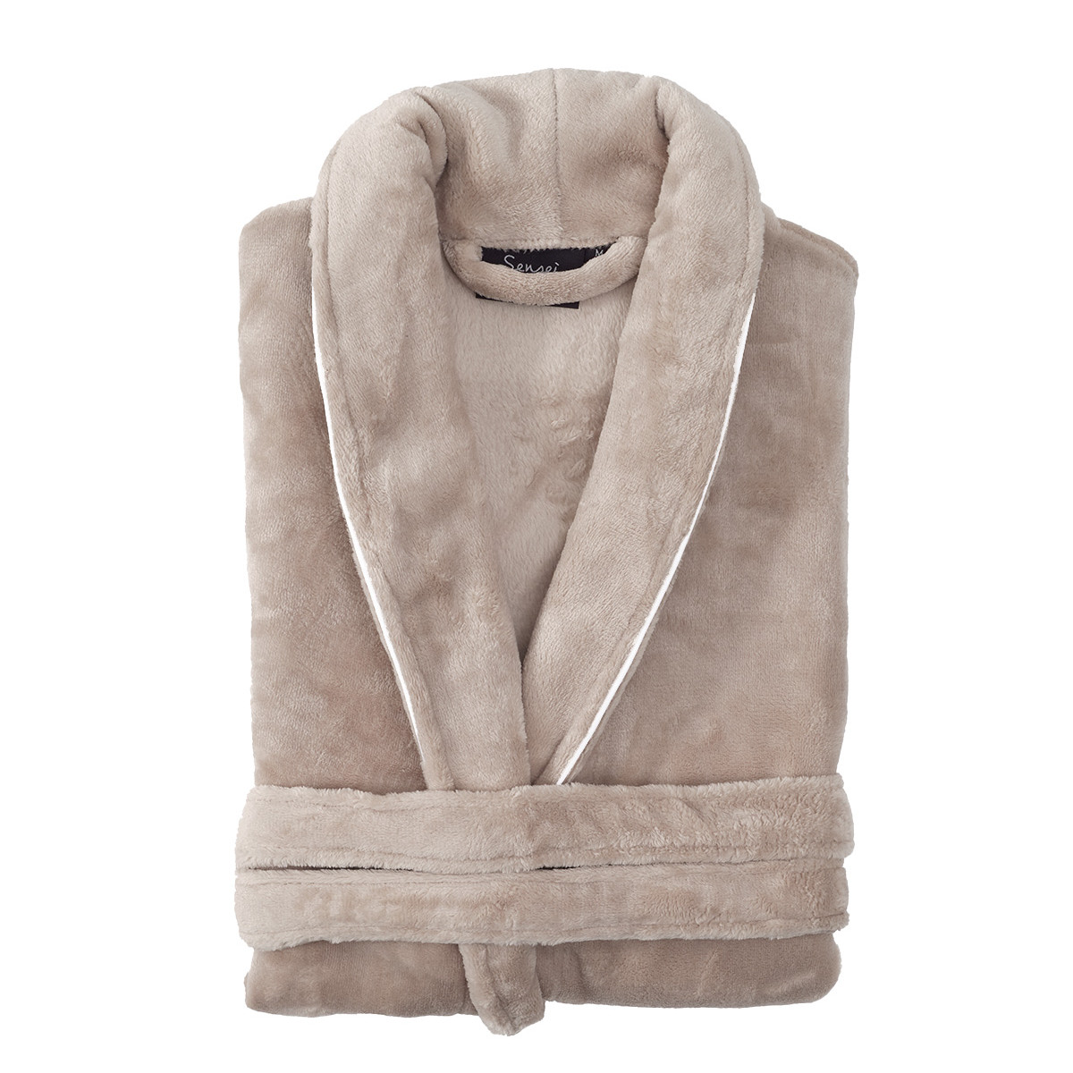 Peignoir polaire mixte avec passepoil KINSLEY sable, SENSEI MAISON