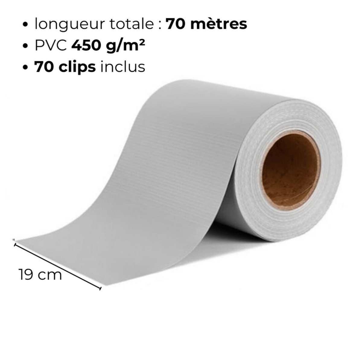 Brise Vue occultant clôture en PVC 450g/m² avec 70 clips de montage gris clair, TOILINUX
