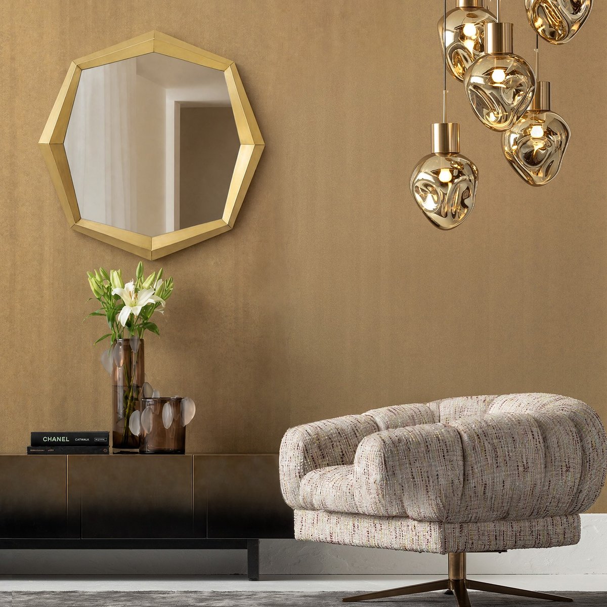 Miroir octogonal en acier 80cm, OCTAGON or, KARE DESIGN