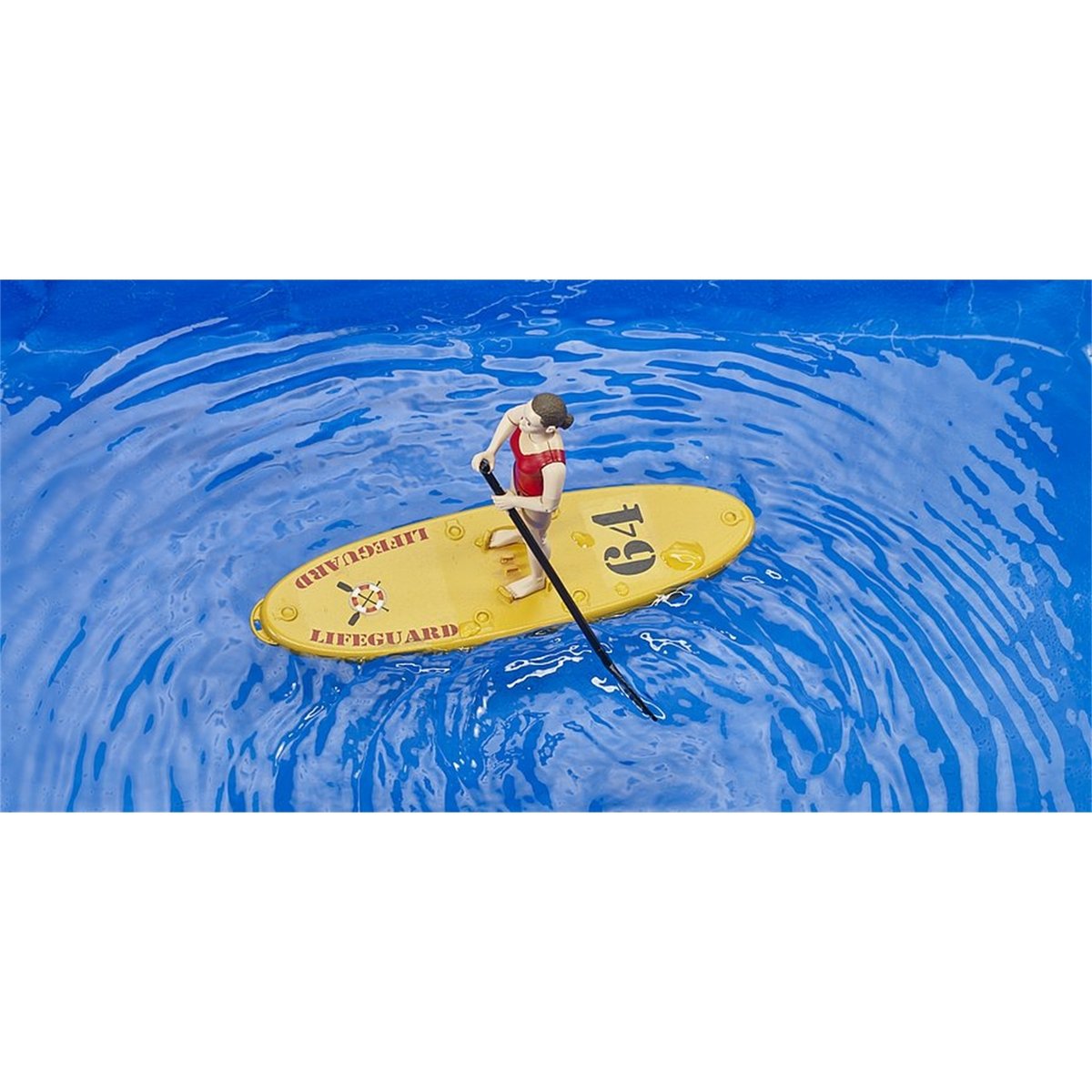 Maître-nageur bworld avec Stand up Paddle jaune et rouge, BRUDER