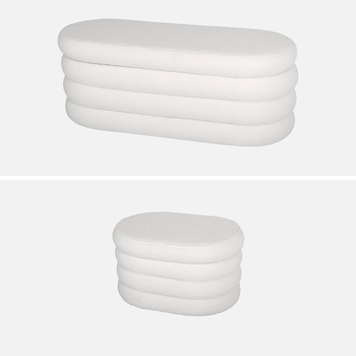 Banc coffre avec 2 poufs de rangement bouclette SNOW blanc, SWEEEK