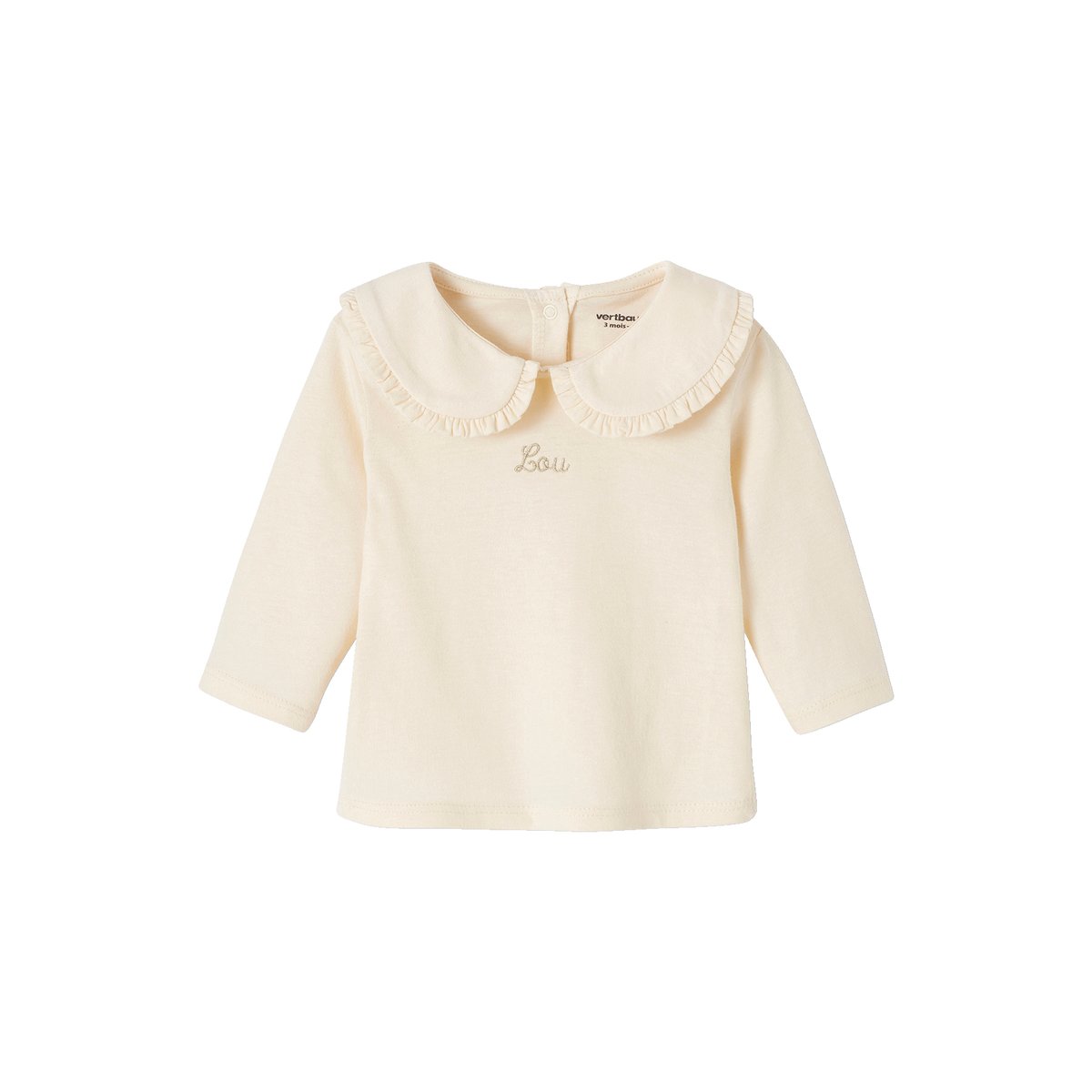 T-shirt bébé manches longues col claudine beige clair, VERTBAUDET