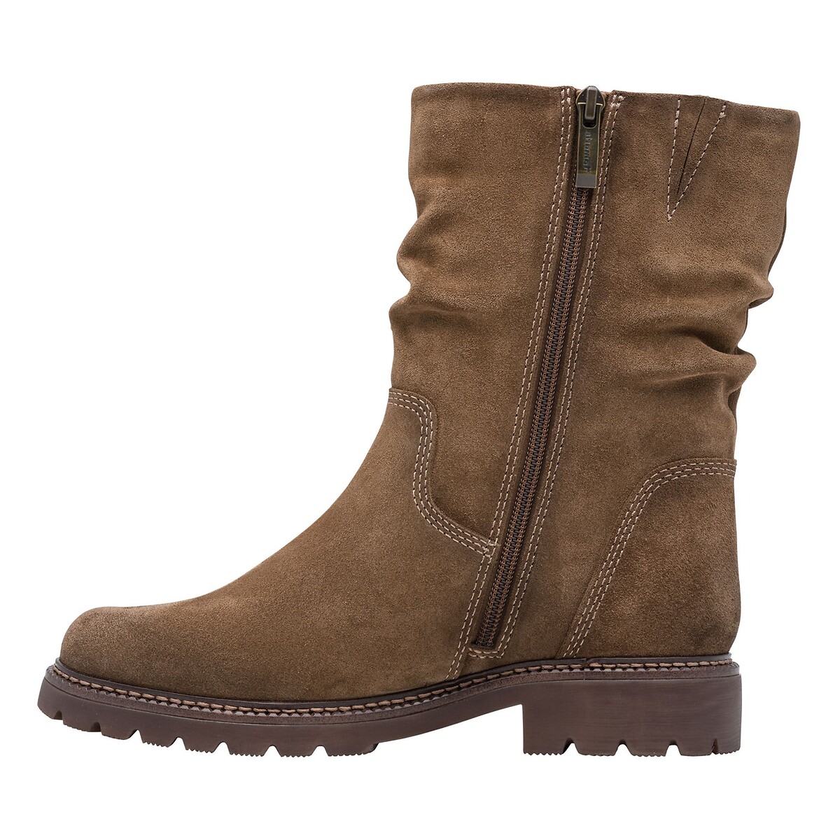 Botas de meio cano, em pele de camurça camel, TAMARIS
