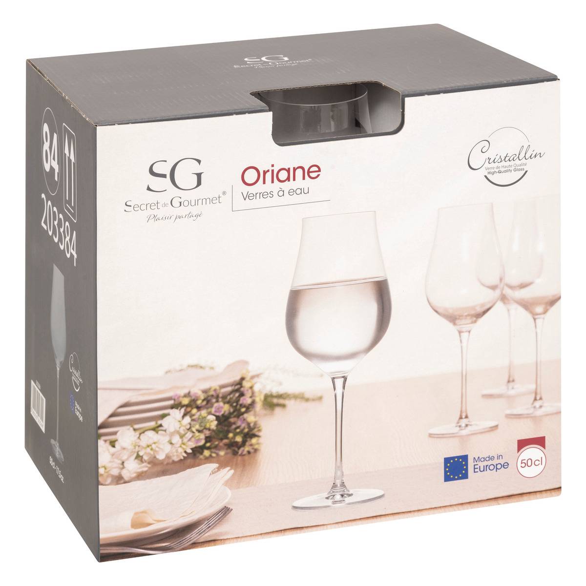 Lot de 6 verres à eau en verre cristallin 50 cl ORIANE transparent, SECRET DE GOURMET