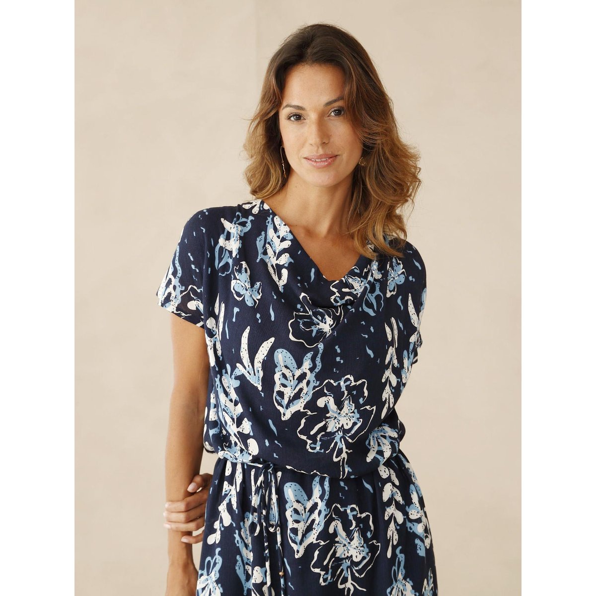 Robe col bénitier en maille imprimé bleu, DAXON